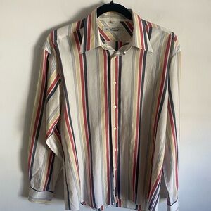 Ben Sherman Red and Blue Striped Men's Button Up Shirt‎